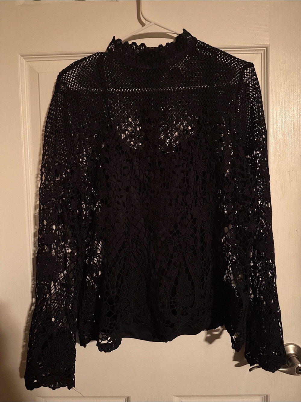 Style & Co. Black Lace Mock Neck Top with Camisole & Full Zip Back - Picture 2 of 10